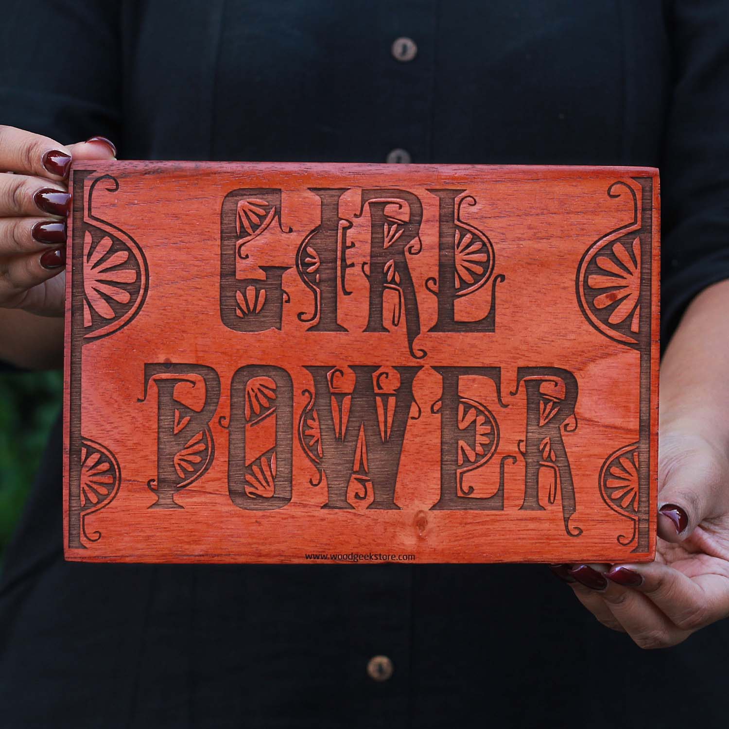 Girl Power Carved Wooden Poster - Wood Wall Art Decor by Woodgeek Store