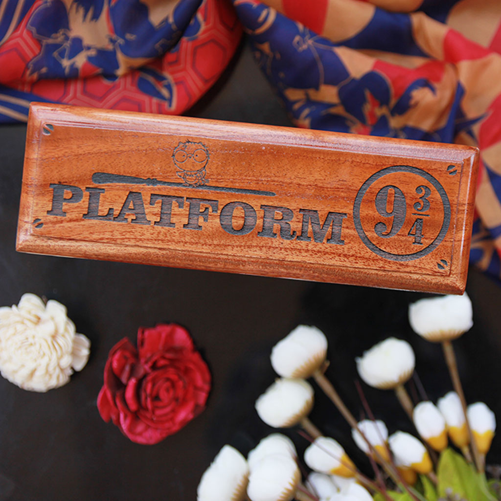 Platform 9 3/4 Wood Nameplate for Harry Potter fans by Woodgee Store. This Harry Potter Inspired Wooden Nameplate Makes A Great Harry Potter Home Decor For Harry Potter Fans. Buy More Harry Potter Goods From The Woodgeek Store.
