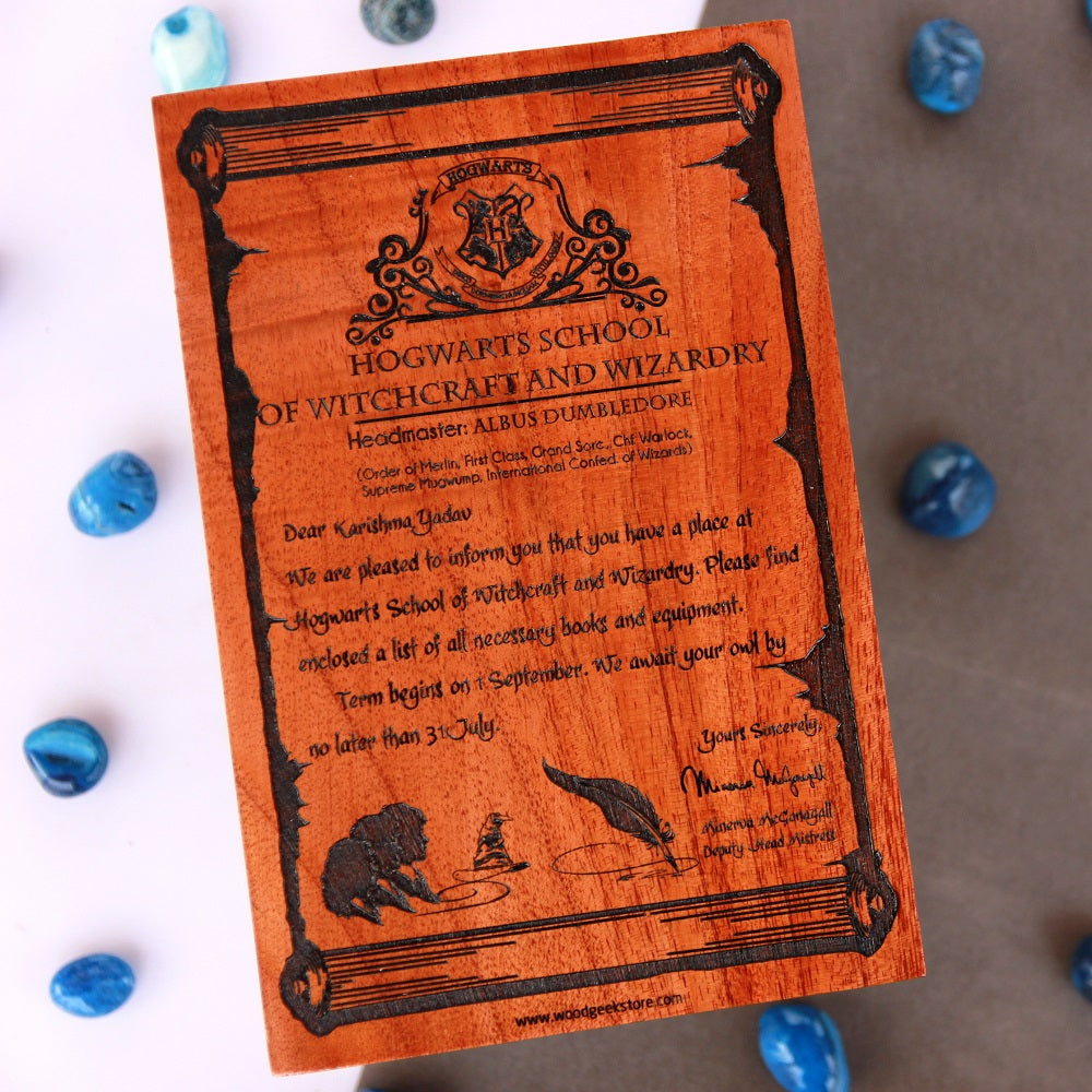 Harry Potter Acceptance Letter into Hogwarts. These Harry Potter Goodies Make Really Magical Gifts For Harry Potter Fans. This Harry Potter Wooden Poster Also Makes A Beautiful Room Decor.