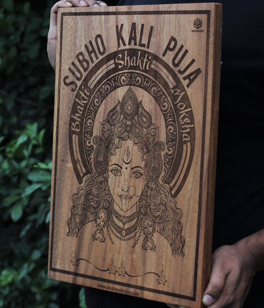 Religious Hindu Goddess Kali Mata Kali Puja Gift Wooden Wall art Woodgeek  