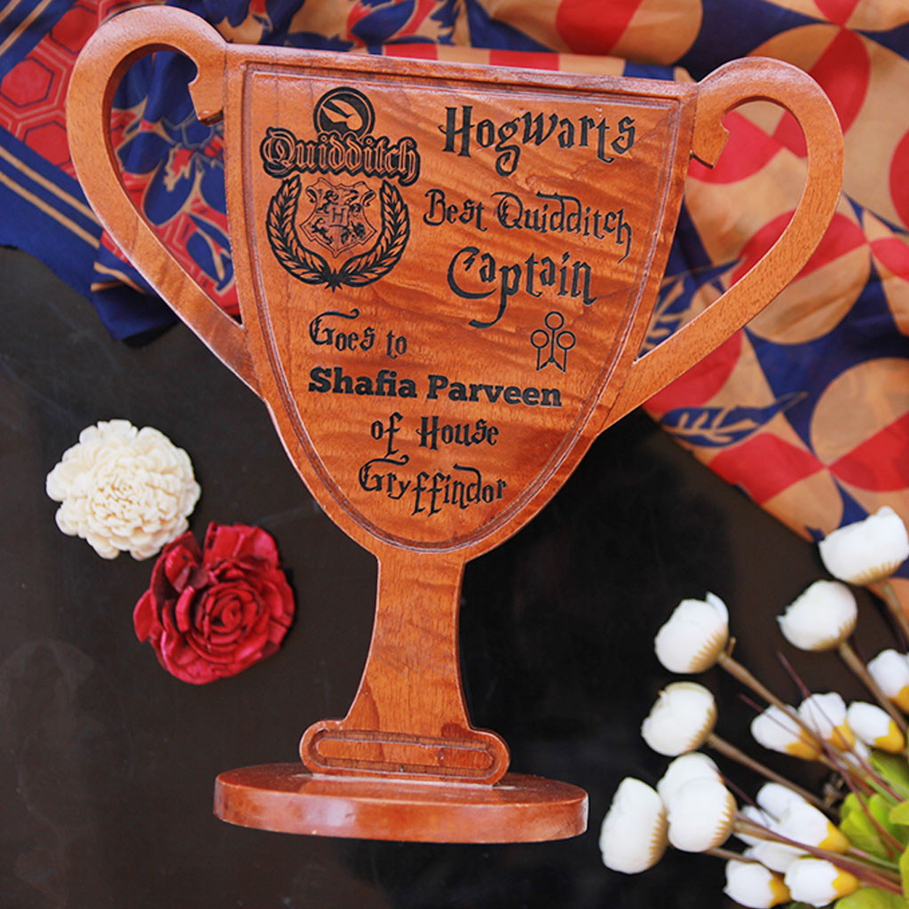 Hogwarts Best Quidditch Captain Wooden Award & Trophy Cup. This Is One Of The Best Personalized Harry Potter Gifts for Potterheads. These Harry Potter Gifts will make great birthday gift ideas for friends.