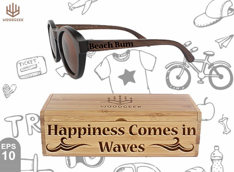 Happiness comes in waves - Customized Sunglasses Box - Beach Bum Sunglasses - Holiday Sunglasses - Vacation Sunglasses - Custom Wood Sunglasses - Personalized Sunglasses - Stylish Sunglasses - Polarized Sunglasses - Woodgeek Store