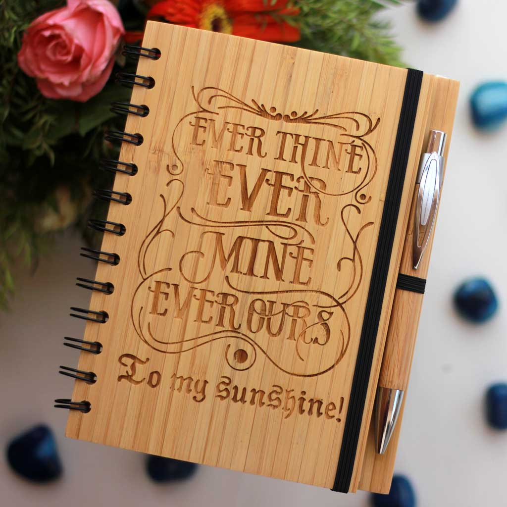 Ever Thine Ever Mine Ever Ours -  Buy Romantic Gifts Online - Personalized Notebook - Love Journal - Wooden Notebook - Rumi Love Quotes - Custom Gifts for boyfriend - Personalized gifts for girlfriend - Woodgeek Store