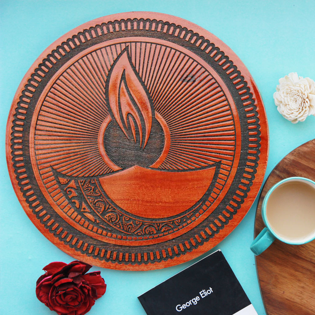 Diya Poster. This Wall Art Makes The Best Wood Wall Decor. This Personalized Poster Makes One Of The Best Onam Gifts Online.