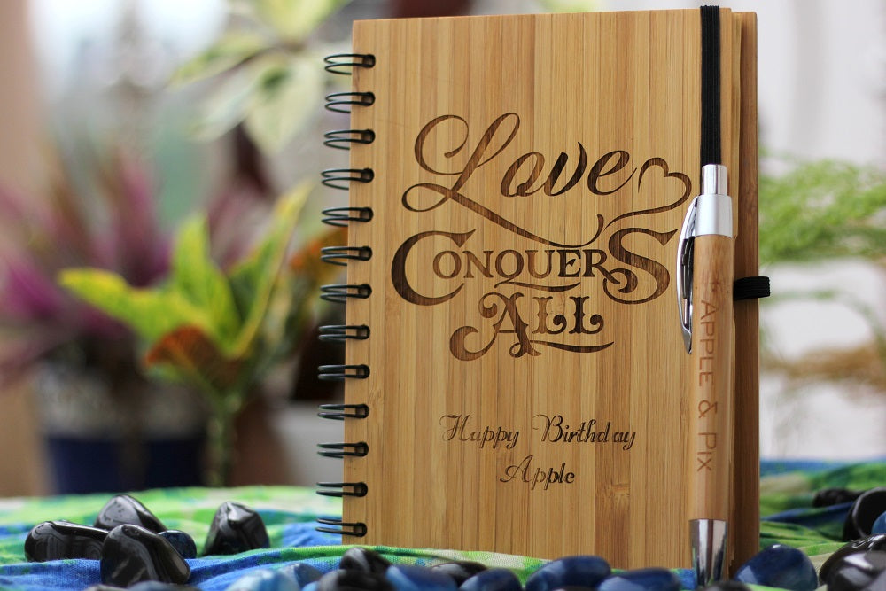 Love Conquers All - Love Journal - Romantic Gifts - Wooden Notebook - Woodgeek Store