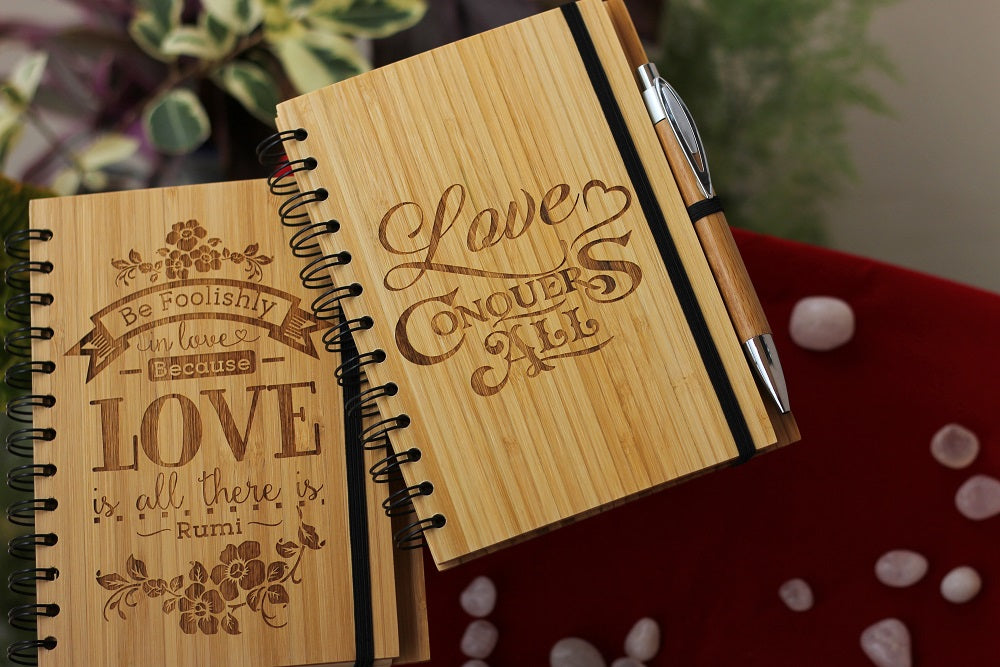 Buy Romantic Gifts Online - Personalized Notebook - Love Journal - Wooden Notebook - Custom Gifts for boyfriend - Personalized gifts for girlfriend - Woodgeek Store