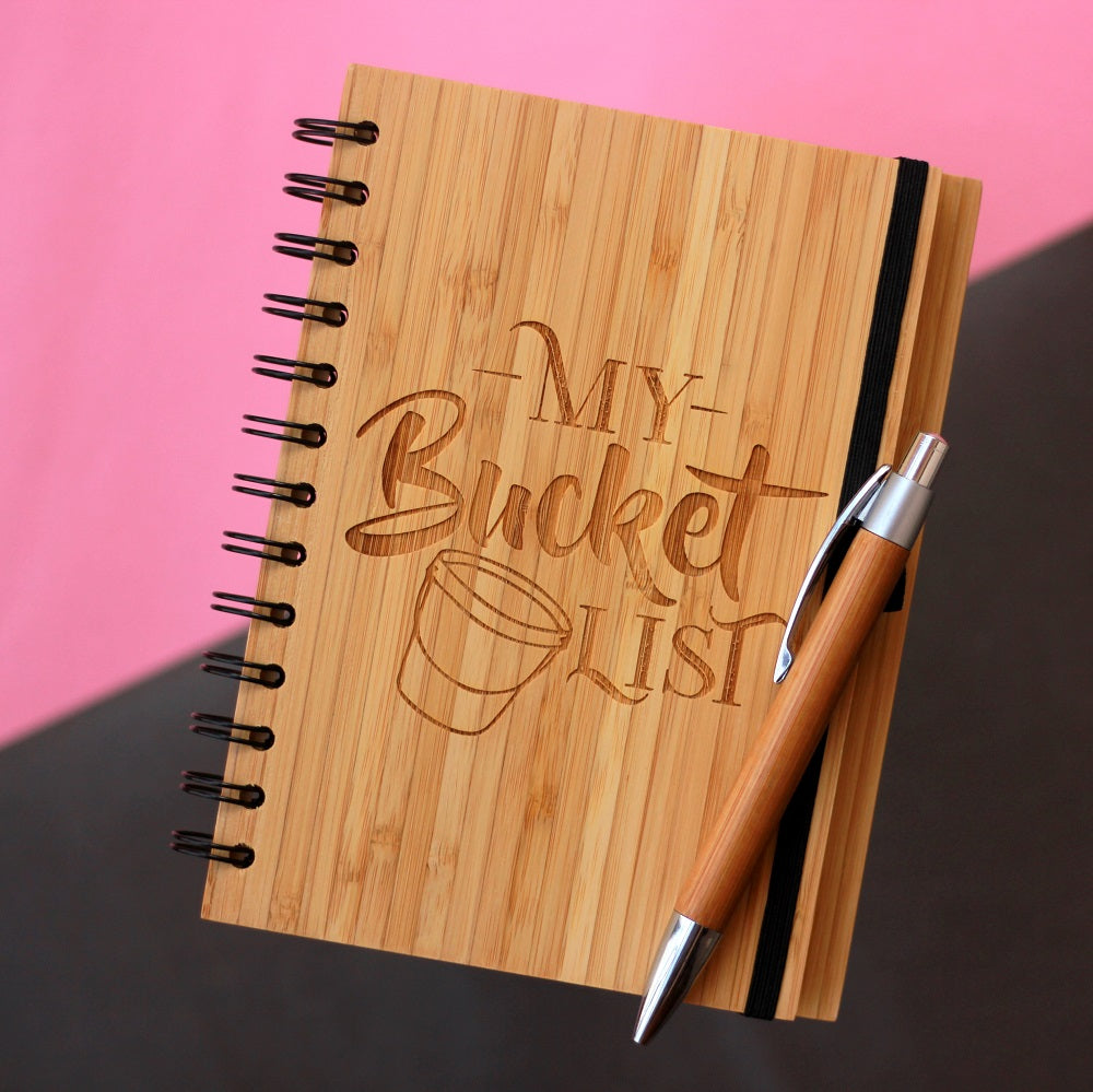 Custom Bucket List Journal - Customized Wooden Notebook - Bamboo Journal