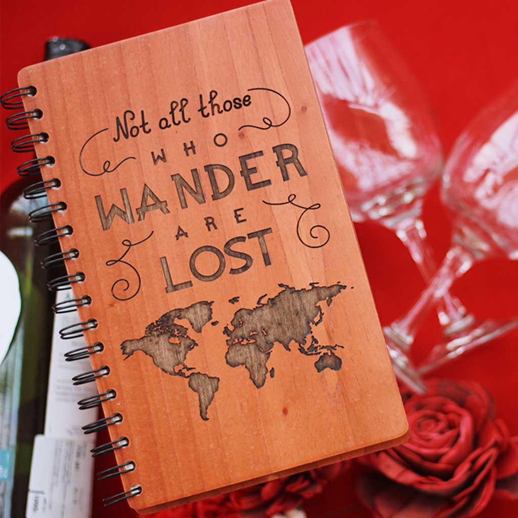 Not All Those Who Wander Are Lost Wooden Notebook - Gift Your Mom This Travel Journal As A Mother's Day Gift - Buy More Personalized Gifts For Mom From The Woodgeek Store