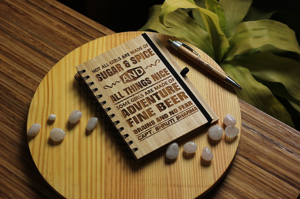 Not all girls are made of sugar and spice and everything nice- Personalized bamboo wood notebook for women - Woodgeek Store