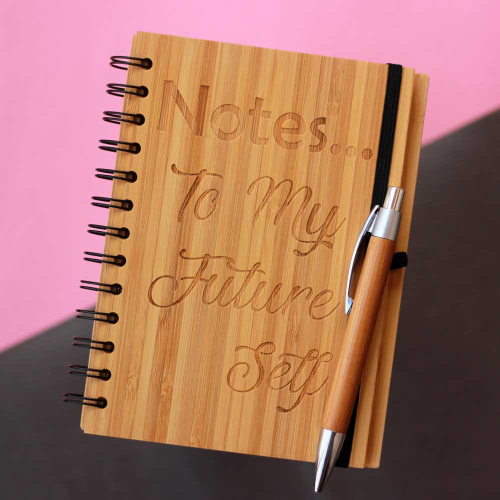 Notes To My Future Self Wood Engraved Notebook - notebooks and journals - Wooden Notebook Journal - gifts for most forgetful - blank paper notebook - Gifts ideas for birthdays - Engraved gifts for friends - wooden gift ideas - wood engraved journals - Woodgeek Store