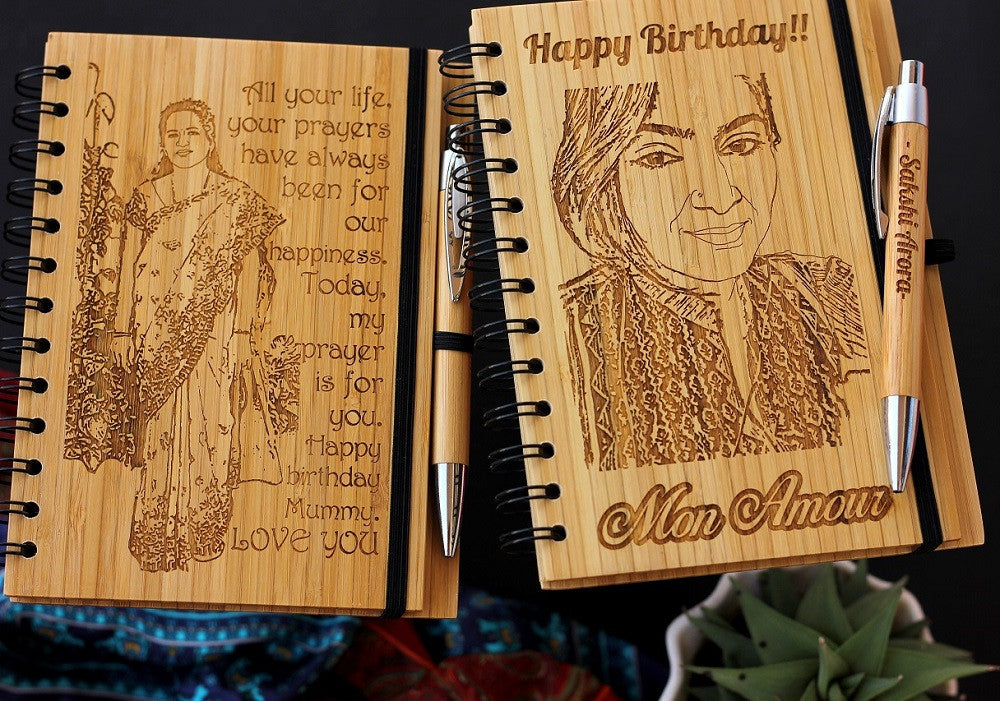 personalised Photo Gifts - Customised Bamboo Journal with Photo Engraving - Woodgeek Store