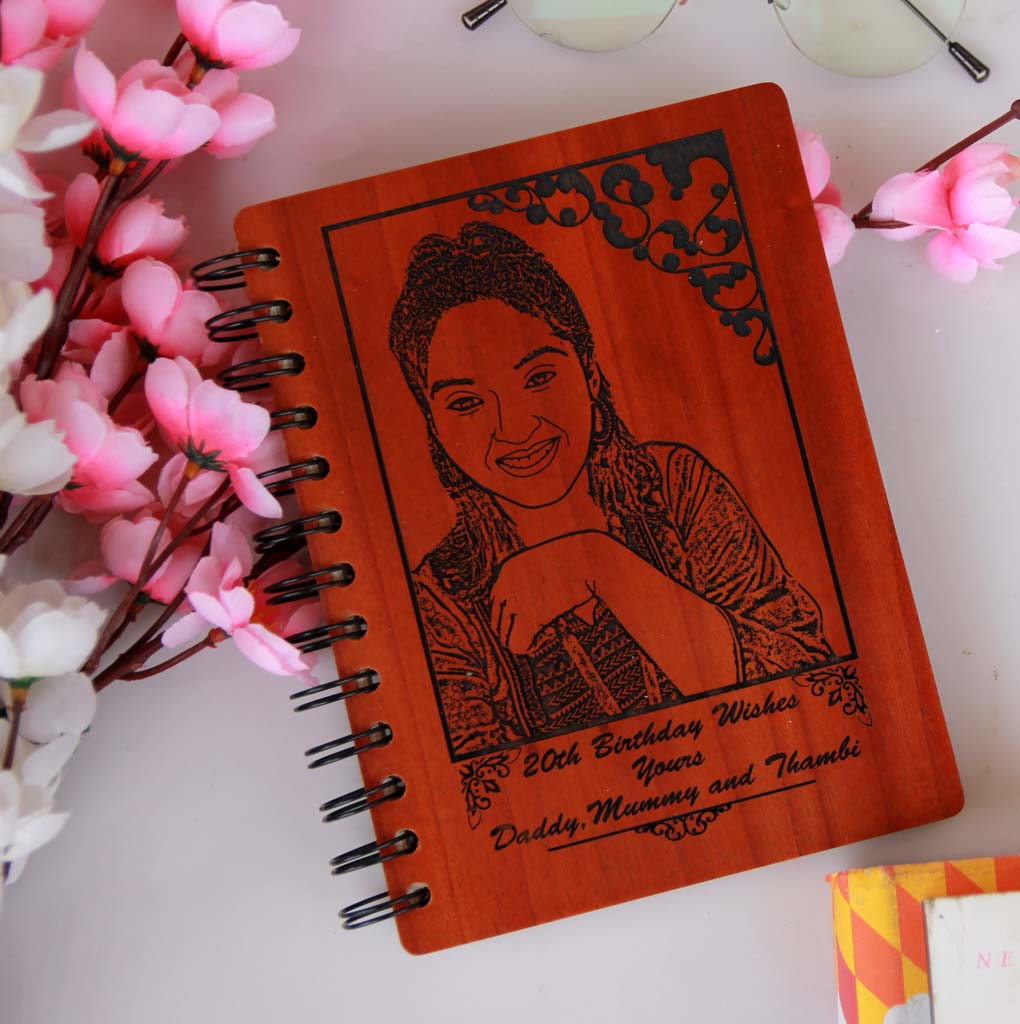 This Wood Engraved Photo On A Spiral Notebook with A Birthday Message Is The Best Birthday Gift For Sister. Looking for gifts for sister? This Photo On Wood Engraved On This Wooden Diary Notebook Is A Great Photo Gift.