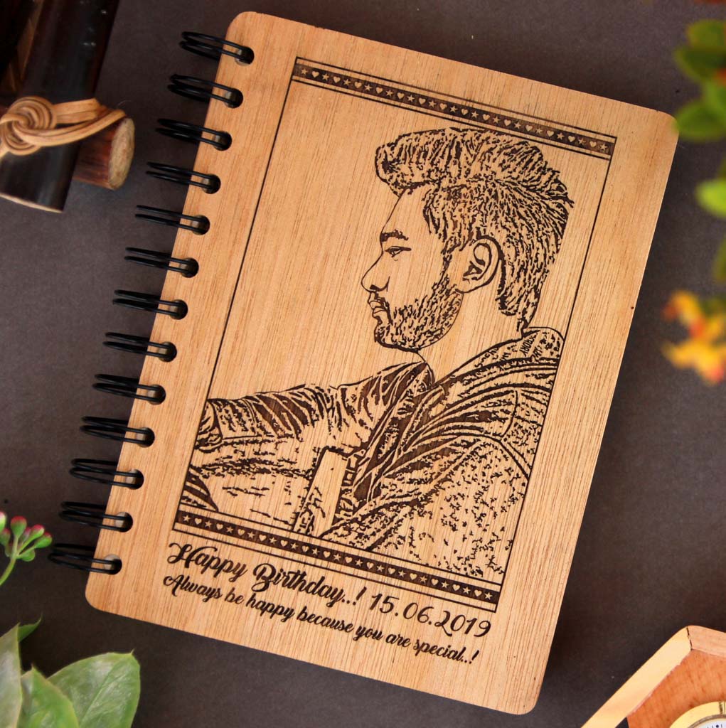 This Wood Engraved Photo On A Spiral Notebook with A Birthday Message Is The Best Birthday Gift For Brother. Looking for gifts for brother? This Photo On Wood Engraved On This Wooden Diary Notebook Is A Great Photo Gift.