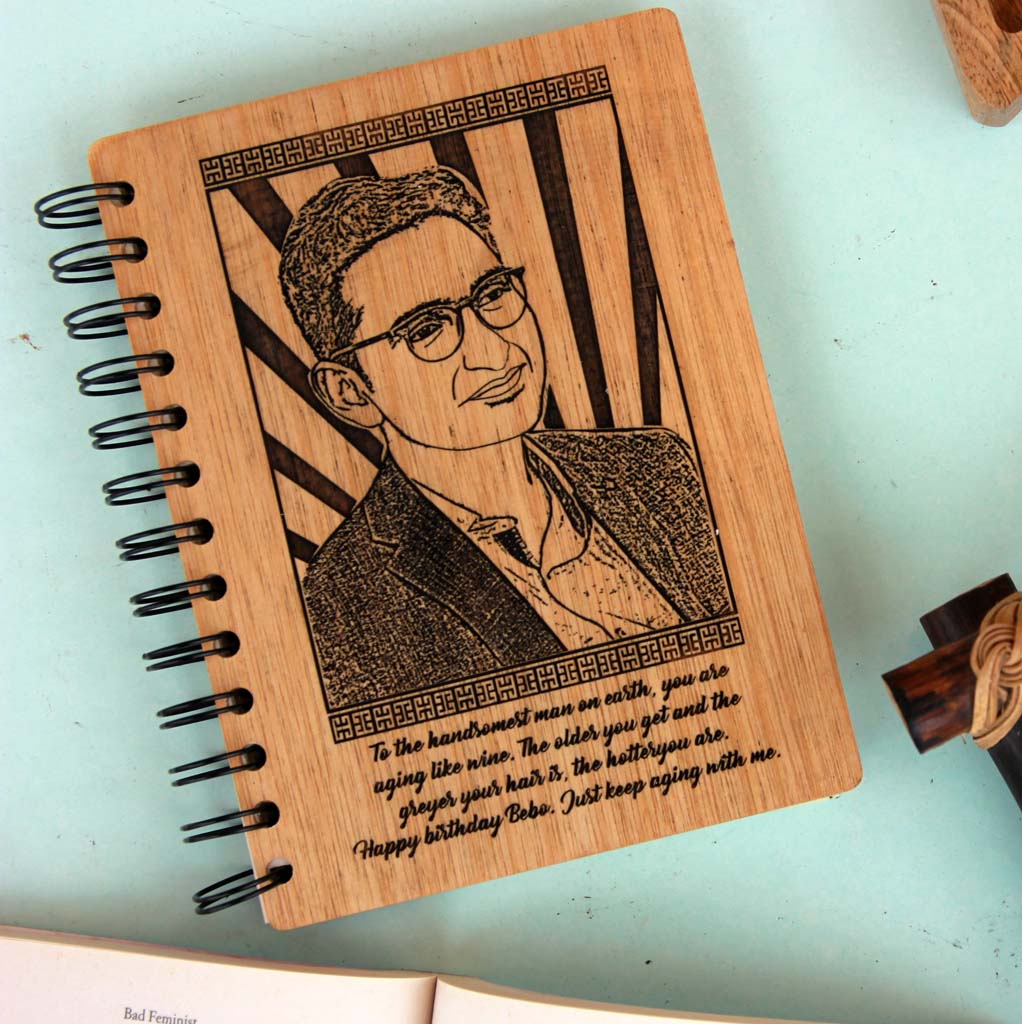 Personalised Happy Birthday Wooden Notebook With Photo On Wood. This Wood Engraved Photo Is One Of The Best Birthday Gifts For Men. This Journal Notebook Is One Of The Birthday Gifts For Men. Birthday Gifts For Him. Looking For Birthday Gift Ideas For Boyfriend? This Wooden Diary Is A Great Birthday Gift For Boyfriend. These Photo Gifts Make The Best Birthday Gifts For Men. This Makes Unique Birthday Gifts For Him.