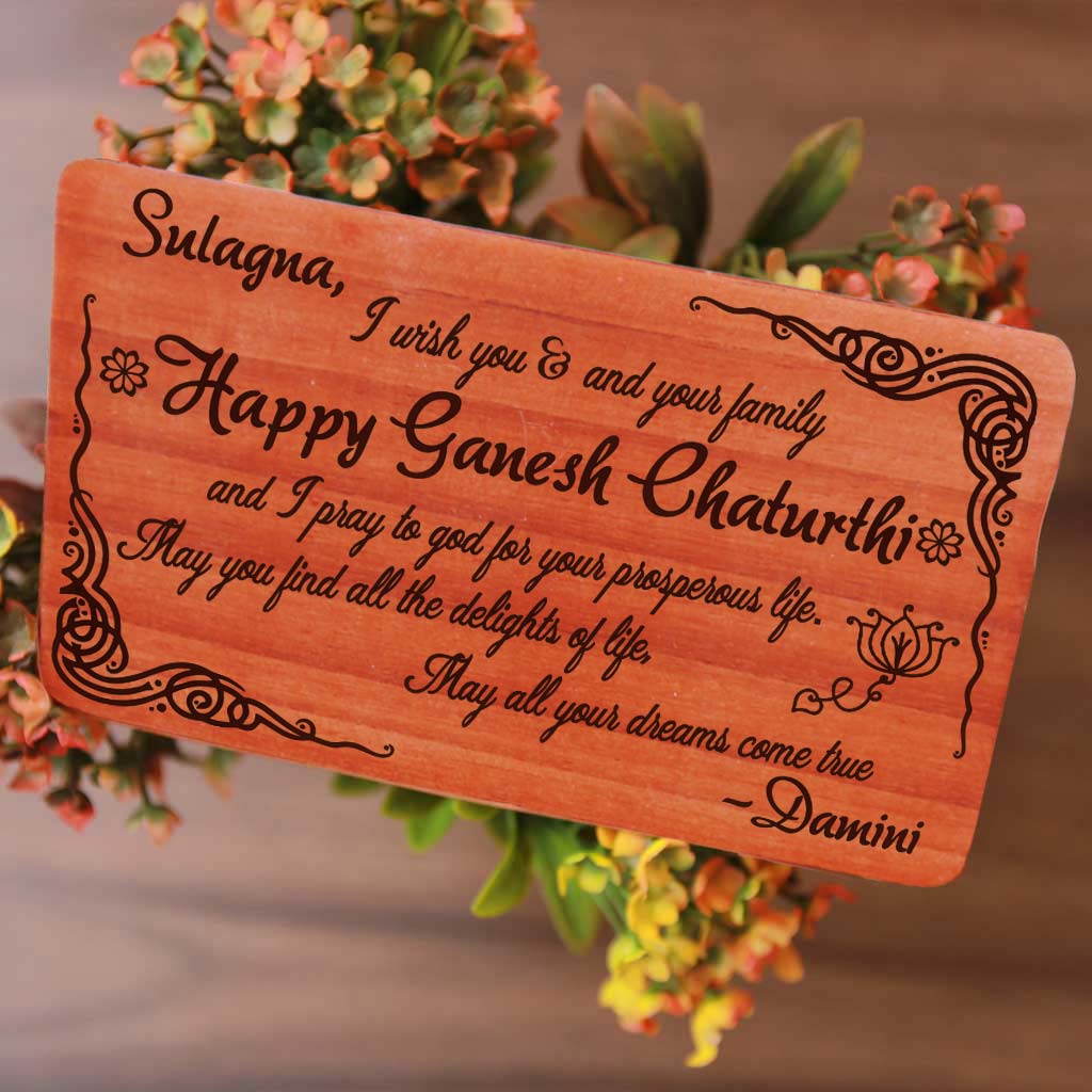 Wooden Greeting Cards For Ganesh Chaturthi. These Personalized Cards Of Wood are great Ganesh Chaturthi gift ideas. Send wishes and greetings with these wooden cards online. Shop More Ganesh Chaturthi Gifts Online From Woodgeek Store.