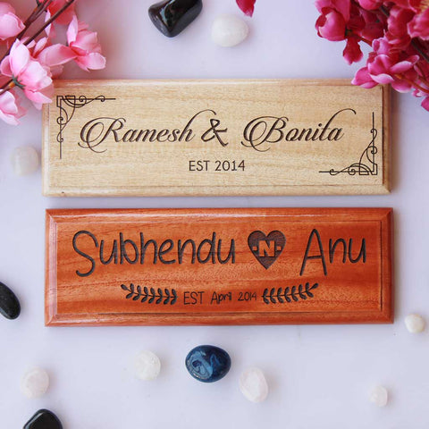 Personalized Wooden Nameplates For Couples. These Desk Signs Make The Best Romantic Gifts For Anniversary. Shop More Wooden Desk Signs For Your 5th Wedding Anniversary From The Woodgeek Store.