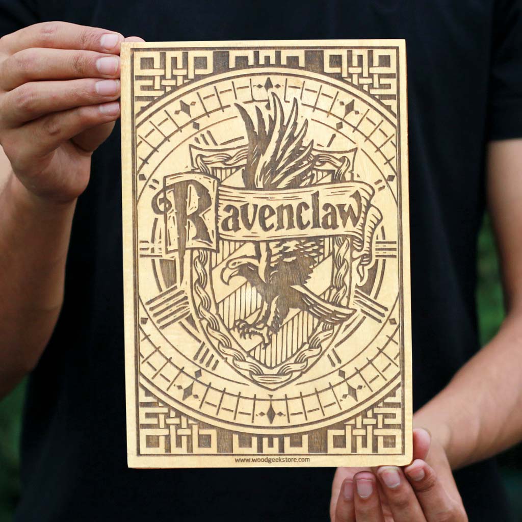 Ravenclaw Harry Potter House Logo Carved Wooden Poster. These Harry Potter Wood Posters Make Really Cool Harry Potter Gifts For Any Potterhead. Buy More Personalized Harry Potter Gifts Online From The Woodgeek Store