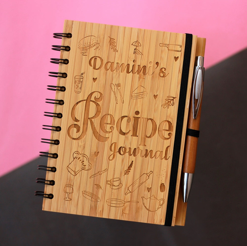 Custom Recipe Journal - A Cooking Notebook to jot down recipes - Wooden Notebook Custom engraved with a name