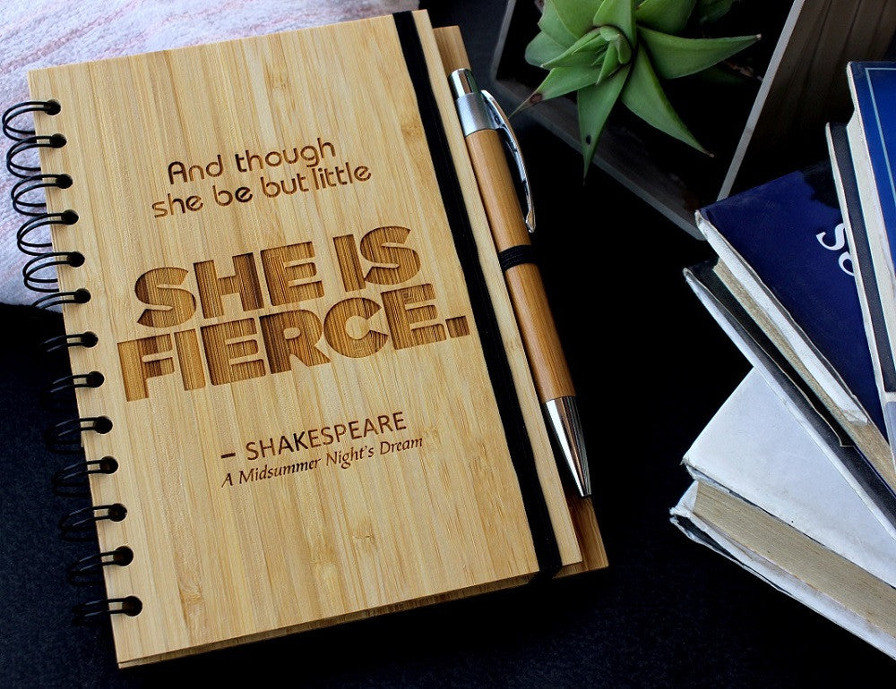 She is fierce - Personalized bamboo wood notebook for women - Woodgeek Store