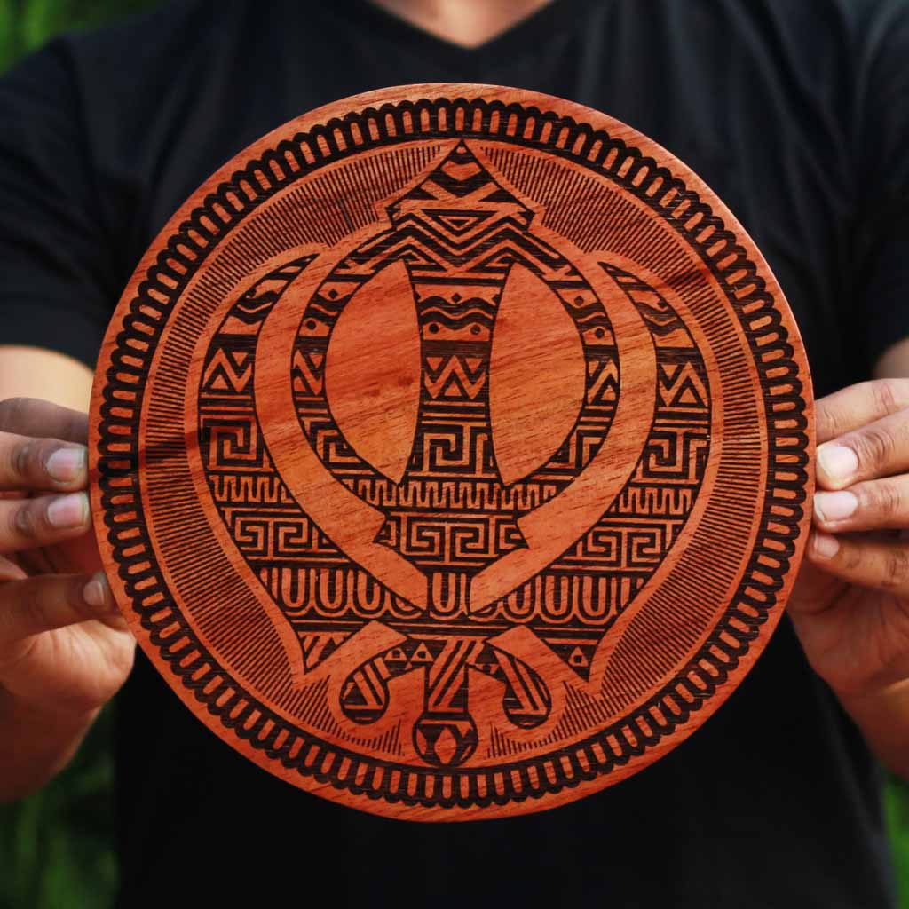 Carved Wood en Posters - Sikh Khandha Art on Wood by Woodgeek Store