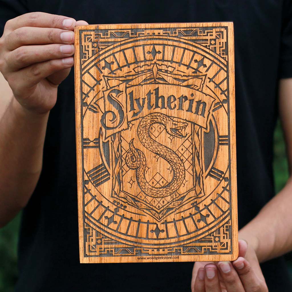 Slytherin Harry Potter House Logo Carved Wooden Poster. These Harry Potter Wood Posters Make Really Cool Harry Potter Gifts For Any Potterhead. Buy More Personalized Harry Potter Gifts Online From The Woodgeek Store