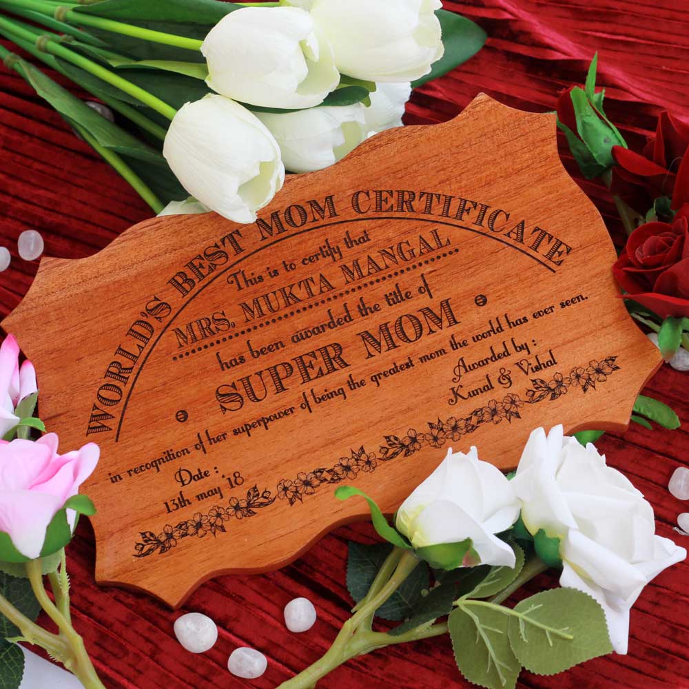 World's Best Mom Certificate - certificate and awards - gifts for mom - unique gifts for mother's day - gifts for mom from daughter - gift ideas for mom birthday -  gifts for indian mom - best mom ever gifts - mommy and me gift ideas - unique wooden gifts for mom - mother's day gifts - certificate of appreciation - WoodGeek Store