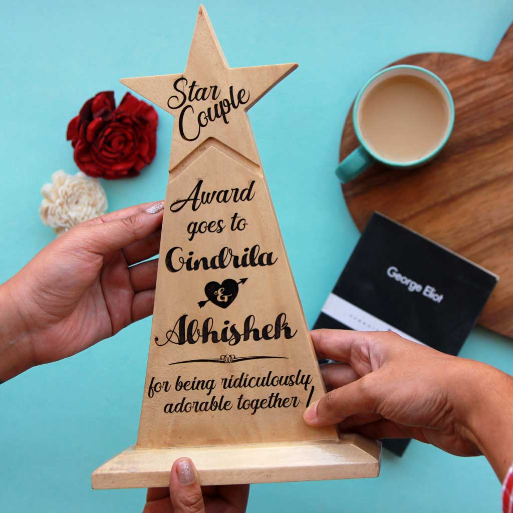Star Couple Award for the world's best couple ever. This Custom Wooden Trophy makes best gifts for couples. This Star Trophy is also one of the most unique romantic gifts for couples.