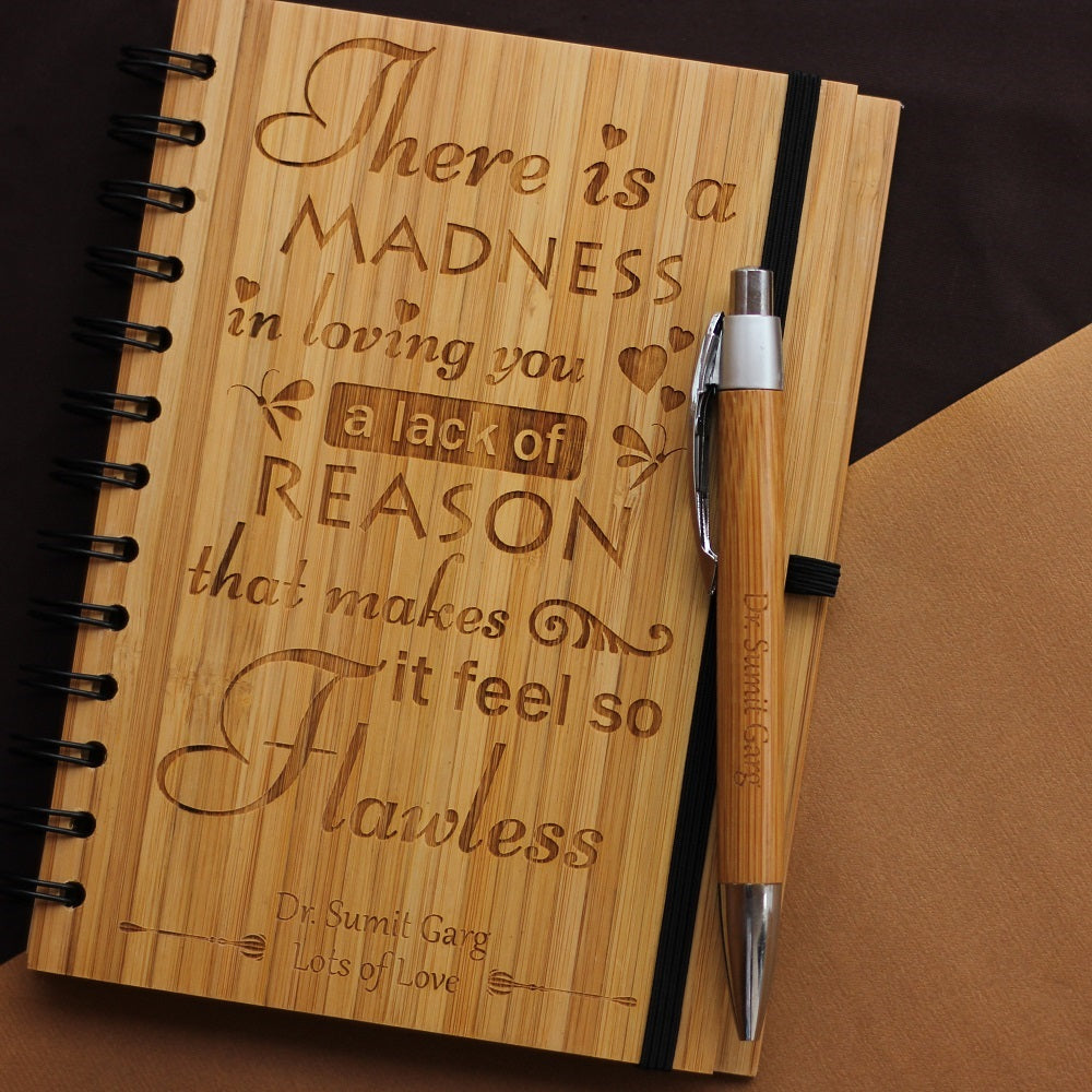There is a madness in loving you - Love Journal - Romantic Gifts - Wooden Notebook - Woodgeek Store