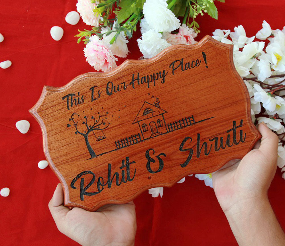 This is our happy place - Our Happy Place Wood Sign - This is our Happy Place wooden sign - House Name Plaque -  Home Sign - Woodgeek Store