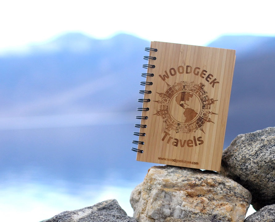 Customized Travel Journal - Bamboo Wood Notebook by Woodgeek Store