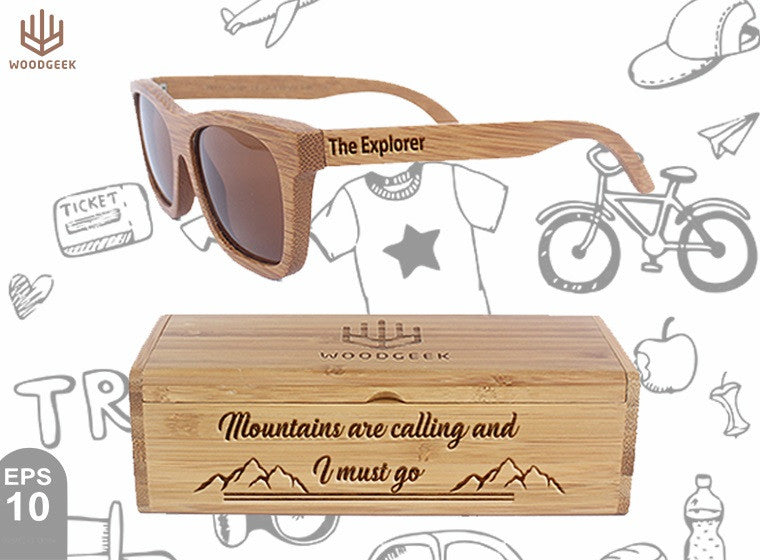 Mountains are calling and I must go - Customized Sunglasses Box - The Explorer Travel Sunglasses - Holiday Sunglasses - Vacation Sunglasses - Custom Wood Sunglasses - Personalized Sunglasses - Stylish Sunglasses - Polarized Sunglasses - Woodgeek Store