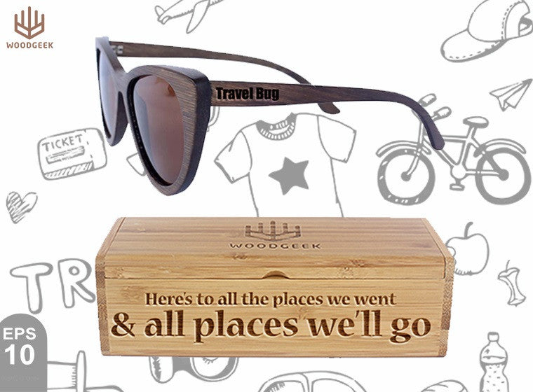 Here's to all the places we went and all the places we'll go - Customized Sunglasses Box - Travel Bug Sunglasses - Holiday Sunglasses - Vacation Sunglasses - Custom Wood Sunglasses - Personalized Sunglasses - Stylish Sunglasses - Polarized Sunglasses - Woodgeek Store