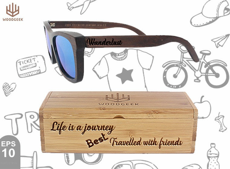 Life is a journey best travelled with friends - Customized Sunglasses Box - Wanderlust Travel Sunglasses - Holiday Sunglasses - Vacation Sunglasses - Custom Wood Sunglasses - Personalized Sunglasses - Stylish Sunglasses - Polarized Sunglasses - Woodgeek Store