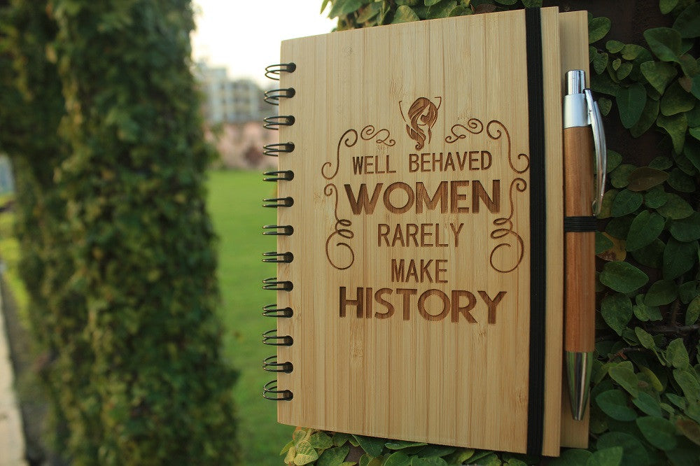 Well behaved women - Personalized bamboo wood notebook for women - Woodgeek Store