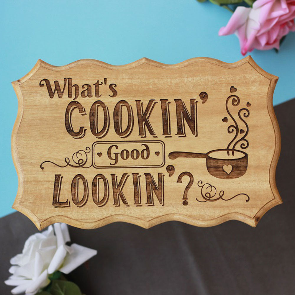 Whats cooking good looking - Kitchen Wall Decor - Kitchen Signs - Wood Carved Sign - Kitchen wood signs - Home signs - wooden home decor - Woodgeek Store