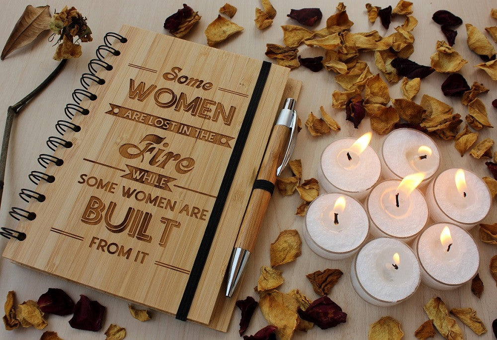 Some women are lost in the fire - Personalized Bamboo Wood notebook for women - Woodgeek Store
