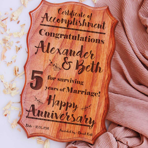 Custom Wooden Certificate Of Marriage Anniversary. This Certificate Of Accomplishment Makes The Best Anniversary Gifts For Friends. Shop More Anniversary Gifts Online From The Woodgeek Store.
