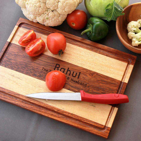 Wooden Chopping Board Personalized With Name. This Kitchen Chopping Block Makes One Of The Best Kitchen Decor Gifts For Husband Or Wife. Looking For Anniversary Gifts ? Buy The Best Kitchen Chopping Boards Personalized With Your Husband And Wifes Name From The Woodgeek Store.