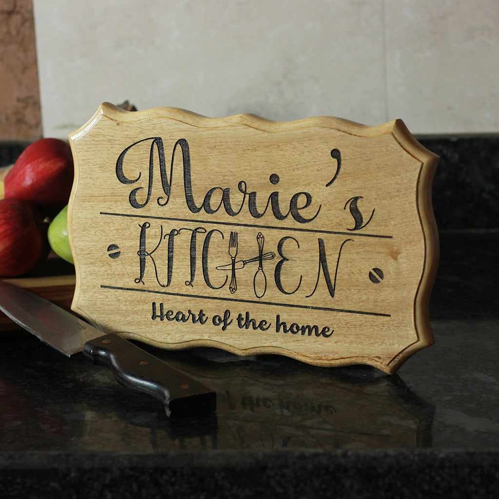 Rustic Custom Engraved Wooden Kitchen Sign With Name by Woodgeek Store