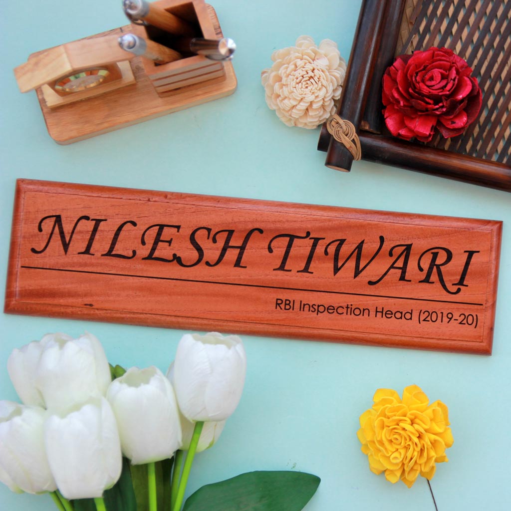 Personalized Wooden Nameplate For Office With Designation - These door name plates make cool gifts for bosses - These personalized wooden namesigns are perfect for enhancing work desk decor
