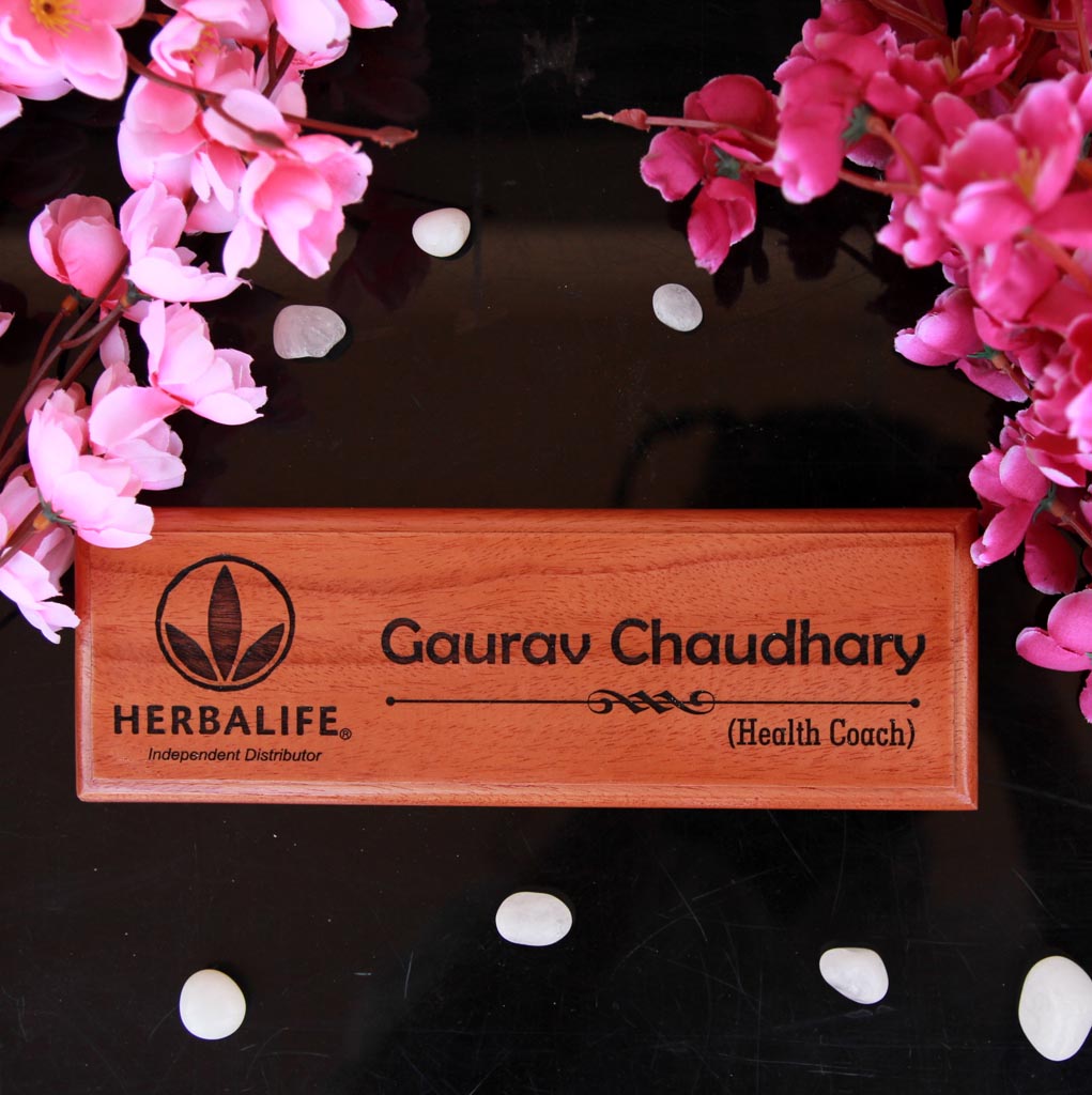 Logo Engraved Wooden Nameplate - These wooden nameplates make the best personalized engraved wooden gifts to gift your boss or office colleagues - These office name plates are one of the best office table accessories
