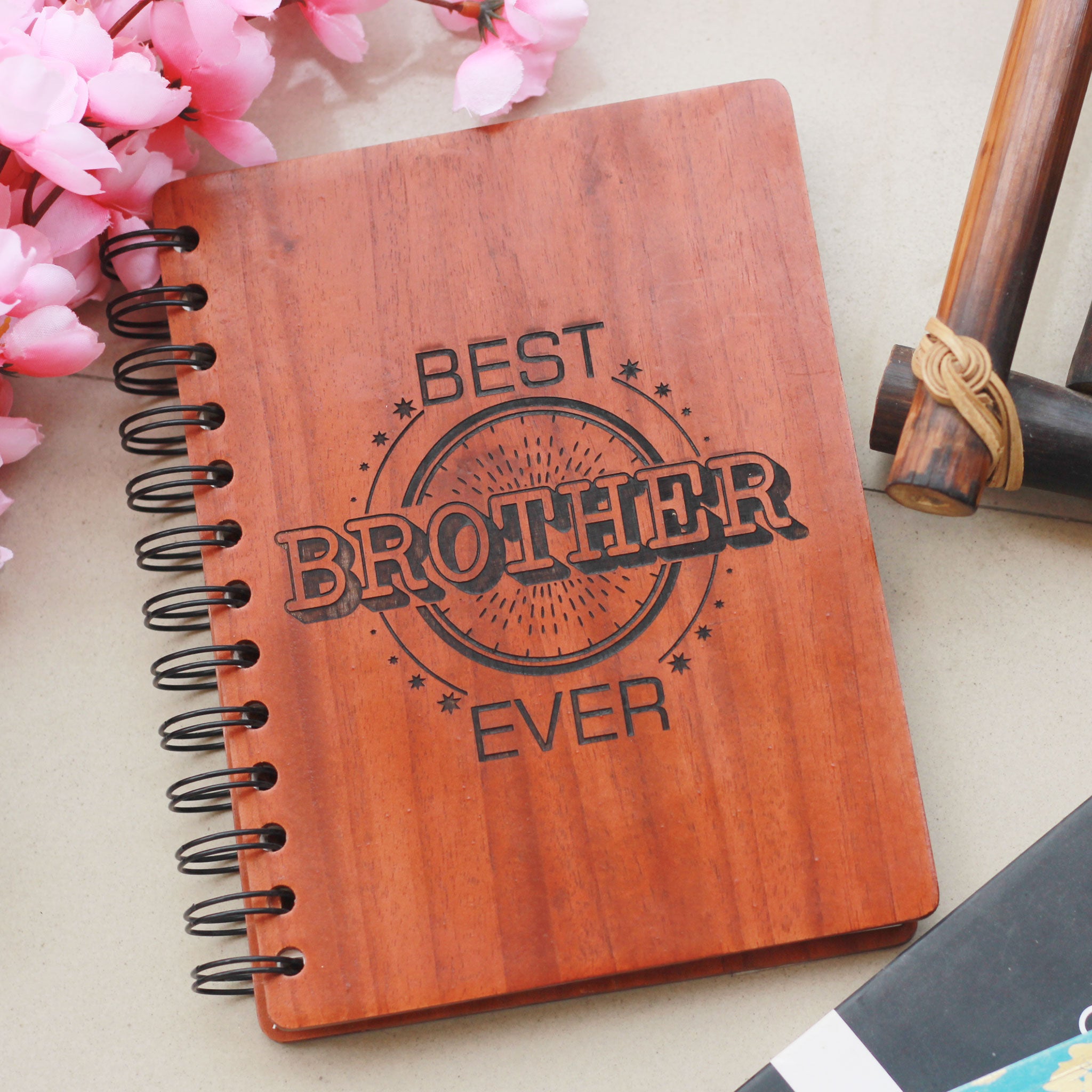 Personalized Wooden Notebook For The Best Brother Ever. This Writer's Journal Makes A Fun Rakhi Gift For Brother. Buy More Raksha Bandhan Gifts For Him From The Woodgeek Store.