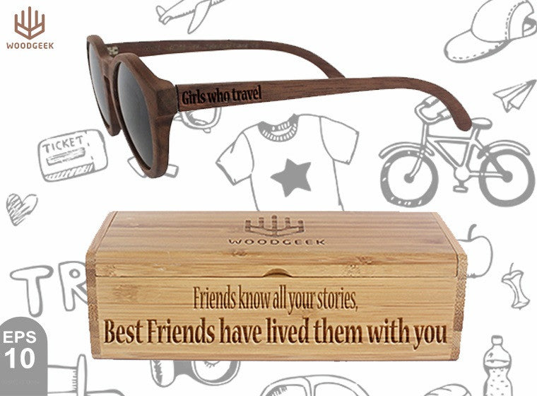 Friends know all your stories, best friends have lived them with you - Customized Sunglasses Box - Girls Who Travel Sunglasses - Holiday Sunglasses - Vacation Sunglasses - Custom Wood Sunglasses - Personalized Sunglasses - Stylish Sunglasses - Polarized Sunglasses - Woodgeek Store