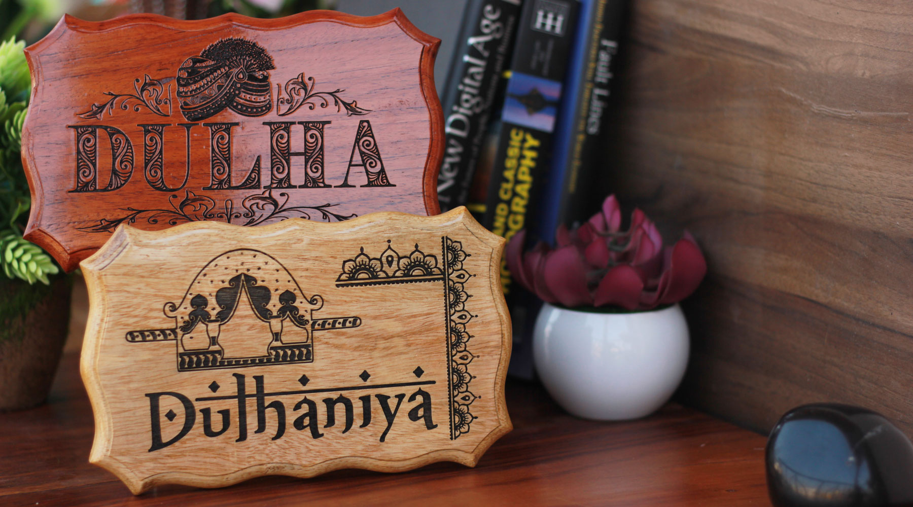 Indian Wedding Props and Accessories - Dulha Dulhan Indian Wedding Signs and Decoratives by Woodgeek Store