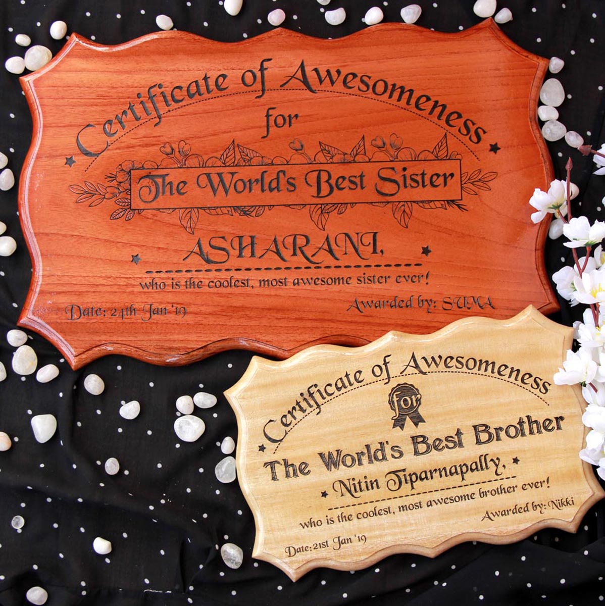 The World's Best Brother Wooden Certificate And The World's Best Sister Wooden Certificate - These Certificate Of Appreciation Make Perfect Rakhi Gifts - Looking For Personalized Gifts For Brothers And Sisters? These Certificates of Appreciation Make The Best Gift Ideas For Sisters And Brothers.