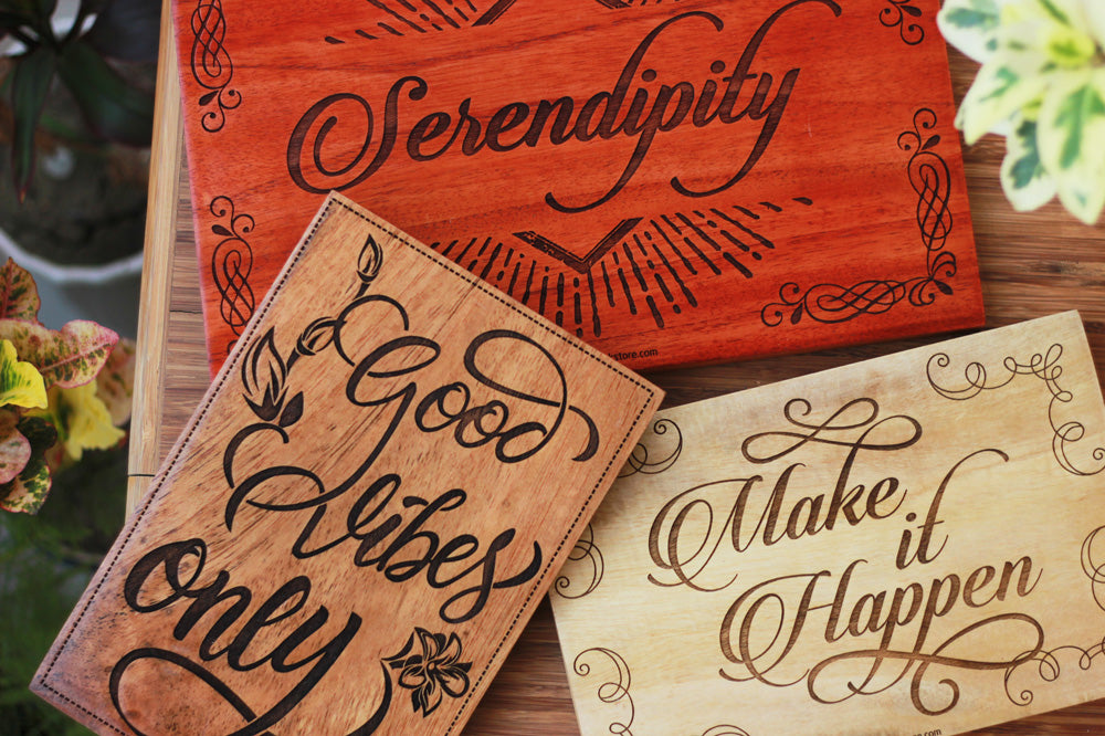 Serendipity, Good Vibes Only & Make It Happen Word Art & Wooden Typography by Woodgeek Store - Carved Wooden Posters - Wood Wall Decor