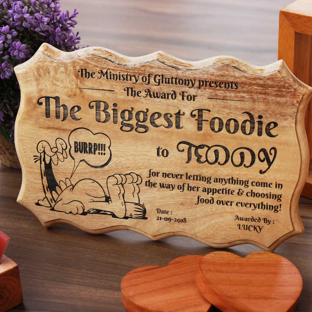 The Biggest Foodie Award Certificate - Funny Recognition Awards - Certificate Designs - Humorous Awards - Gifts for friends - Custom wooden certificates - gifts for fodies - foodie gifts - wooden engraved gifts for foodies - WoodGeek Store