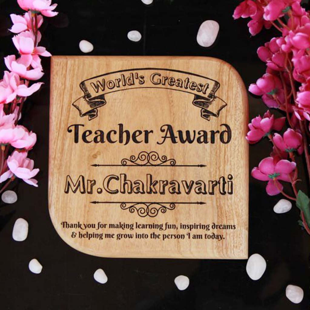 World's Greatest Teacher Wooden Award Plaque. This Custom Award Trophy Makes The Best Gifts For Teachers. Shop More Personalized Gifts For Teacher's Day From The Woodgeek Store.