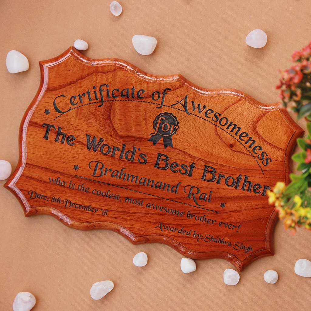 This Certificate of Appreciation For The World's Best Brother Is The Best Birthday Gift For Brother. Looking for gifts for brother? This Birthday Greetings Engraved On This Fun Award Certificate Is A Great Personalized Gift.