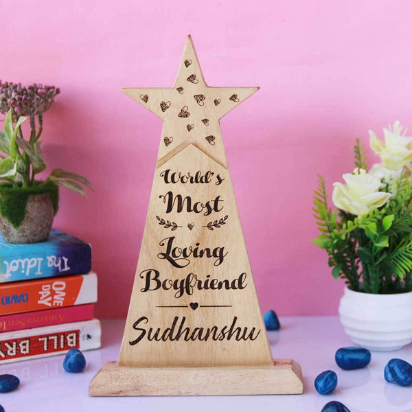 World's Most Loving Boyfriend Star Trophy - Best Boyfriend Award Custom Engraved With Name - Best Gift for Gemini Boyfriend